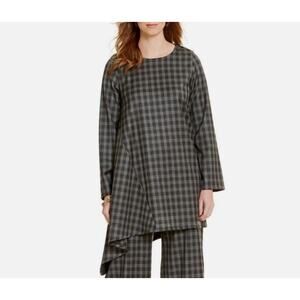 Bryn Walker Sway Grey Black Multi Plaid Asymmetric Tunic Top Women's Small
